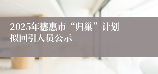 2025年德惠市“归巢”计划拟回引人员公示