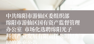 中共绵阳市游仙区委组织部  绵阳市游仙区国有资产监督管理办公室  市场化选聘绵阳光子科创产业发展有限责任公司经理层的补充公告