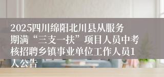 2025四川绵阳北川县从服务期满“三支一扶”项目人员中考核招聘乡镇事业单位工作人员1人公告