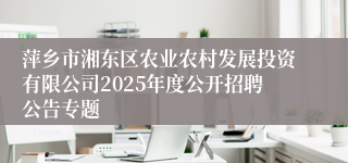萍乡市湘东区农业农村发展投资有限公司2025年度公开招聘公告专题