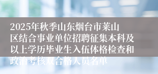 2025年秋季山东烟台市莱山区结合事业单位招聘征集本科及以上学历毕业生入伍体格检查和政治考核双合格人员名单