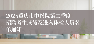 2025重庆市中医院第二季度招聘考生成绩及进入体检人员名单通知