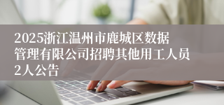 2025浙江温州市鹿城区数据管理有限公司招聘其他用工人员2人公告