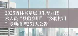2025吉林省基层卫生专业技术人员“县聘乡用”“乡聘村用”专项招聘251人公告