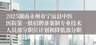2025湖南永州市宁远县中医医院第一批招聘备案制专业技术人员部分职位计划和降低部分职位开考比例调整公告