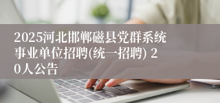 2025河北邯郸磁县党群系统事业单位招聘(统一招聘) 20人公告