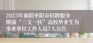 2025年襄阳枣阳市招聘服务期满“三支一扶”高校毕业生为事业单位工作人员7人公告
