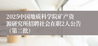 2025中国地质科学院矿产资源研究所招聘社会在职2人公告（第二批）