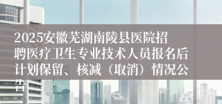 2025安徽芜湖南陵县医院招聘医疗卫生专业技术人员报名后计划保留、核减（取消）情况公告