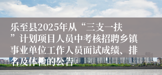 乐至县2025年从“三支一扶”计划项目人员中考核招聘乡镇事业单位工作人员面试成绩、排名及体检的公告