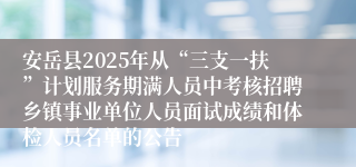 安岳县2025年从“三支一扶”计划服务期满人员中考核招聘乡镇事业单位人员面试成绩和体检人员名单的公告
