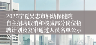 2025宁夏吴忠市妇幼保健院自主招聘取消和核减部分岗位招聘计划及复审通过人员名单公示公告