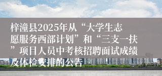 梓潼县2025年从“大学生志愿服务西部计划”和“三支一扶”项目人员中考核招聘面试成绩及体检安排的公告