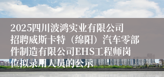 2025四川波鸿实业有限公司招聘威斯卡特（绵阳）汽车零部件制造有限公司EHS工程师岗位拟录用人员的公示