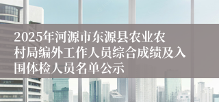 2025年河源市东源县农业农村局编外工作人员综合成绩及入围体检人员名单公示