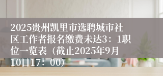 2025贵州凯里市选聘城市社区工作者报名缴费未达3：1职位一览表（截止2025年9月10日17：00）