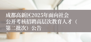 成都高新区2025年面向社会公开考核招聘高层次教育人才（第二批次）公告