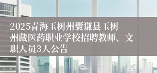2025青海玉树州囊谦县玉树州藏医药职业学校招聘教师、文职人员3人公告