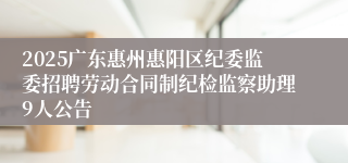 2025广东惠州惠阳区纪委监委招聘劳动合同制纪检监察助理9人公告