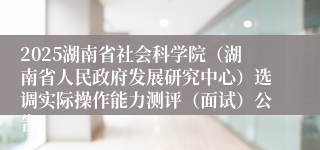 2025湖南省社会科学院(湖南省人民政府发展研究中心)选调实际操作能力测评(面试)公告
