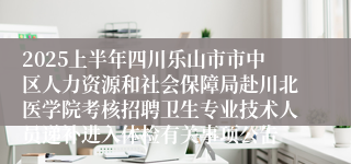 2025上半年四川乐山市市中区人力资源和社会保障局赴川北医学院考核招聘卫生专业技术人员递补进入体检有关事项公告