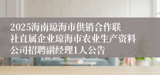 2025海南琼海市供销合作联社直属企业琼海市农业生产资料公司招聘副经理1人公告
