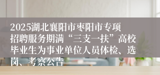 2025湖北襄阳市枣阳市专项招聘服务期满“三支一扶”高校毕业生为事业单位人员体检、选岗、考察公告