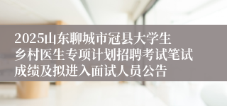 2025山东聊城市冠县大学生乡村医生专项计划招聘考试笔试成绩及拟进入面试人员公告
