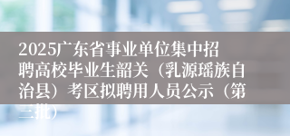 2025广东省事业单位集中招聘高校毕业生韶关（乳源瑶族自治县）考区拟聘用人员公示（第三批）