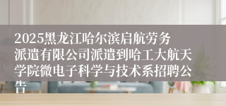 2025黑龙江哈尔滨启航劳务派遣有限公司派遣到哈工大航天学院微电子科学与技术系招聘公告