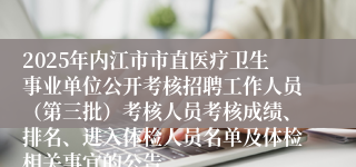2025年内江市市直医疗卫生事业单位公开考核招聘工作人员（第三批）考核人员考核成绩、排名、进入体检人员名单及体检相关事宜的公告