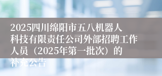 2025四川绵阳市五八机器人科技有限责任公司外部招聘工作人员（2025年第一批次）的补充公告