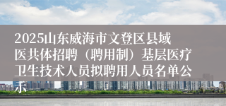2025山东威海市文登区县域医共体招聘（聘用制）基层医疗卫生技术人员拟聘用人员名单公示