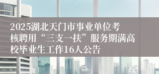 2025湖北天门市事业单位考核聘用“三支一扶”服务期满高校毕业生工作16人公告