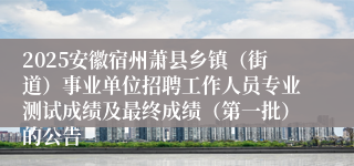 2025安徽宿州萧县乡镇（街道）事业单位招聘工作人员专业测试成绩及最终成绩（第一批）的公告