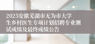 2025安徽芜湖市无为市大学生乡村医生专项计划招聘专业测试成绩及最终成绩公告