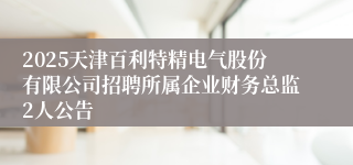 2025天津百利特精电气股份有限公司招聘所属企业财务总监2人公告