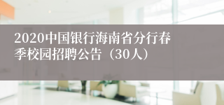 2020中国银行海南省分行春季校园招聘公告（30人）