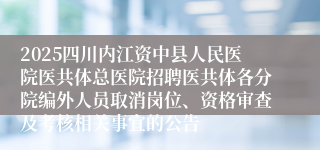 2025四川内江资中县人民医院医共体总医院招聘医共体各分院编外人员取消岗位、资格审查及考核相关事宜的公告