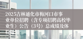 2025吉林通化市梅河口市事业单位招聘（含专项招聘高校毕业生）公告（3号）总成绩及体检通知