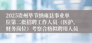 2025贵州毕节纳雍县事业单位第二批招聘工作人员（医护、财务岗位）考察合格拟聘用人员公示
