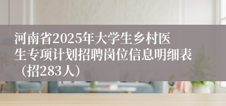 河南省2025年大学生乡村医生专项计划招聘岗位信息明细表（招283人）