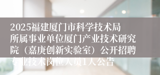2025福建厦门市科学技术局所属事业单位厦门产业技术研究院（嘉庚创新实验室）公开招聘专业技术岗位人员1人公告
