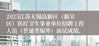 2025江苏无锡高新区（新吴区）医疗卫生事业单位招聘工作人员（普通类编外）面试成绩、总成绩、入围体检人员名单公示及有关事项通知