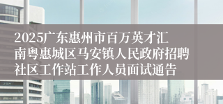 2025广东惠州市百万英才汇南粤惠城区马安镇人民政府招聘社区工作站工作人员面试通告