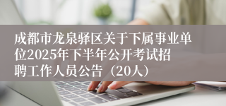成都市龙泉驿区关于下属事业单位2025年下半年公开考试招聘工作人员公告（20人）