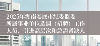 2025年湖南娄底市纪委监委所属事业单位选调（招聘）工作人员、引进高层次和急需紧缺人才10人公告