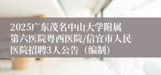 2025广东茂名中山大学附属第六医院粤西医院/信宜市人民医院招聘3人公告(编制)
