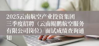 2025云南航空产业投资集团三季度招聘（云南鲲鹏航空服务有限公司岗位）面试成绩查询通知
