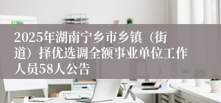 2025年湖南宁乡市乡镇（街道）择优选调全额事业单位工作人员58人公告
